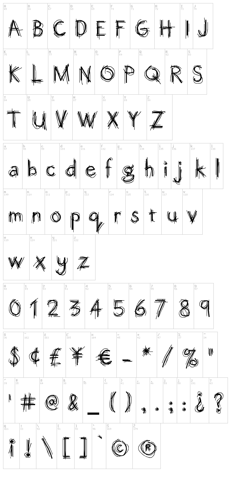 Octember Script font map