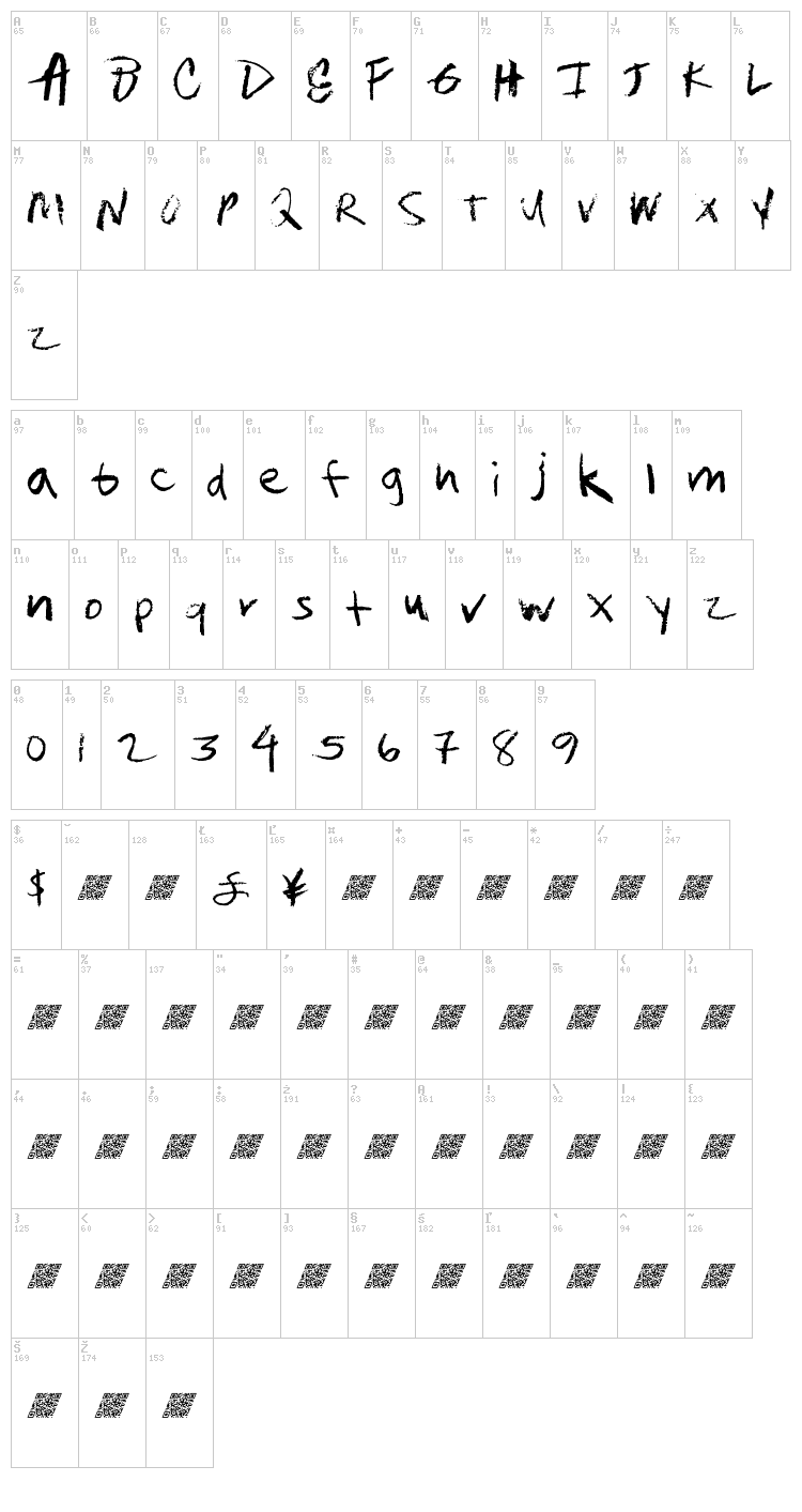 Quit Work font map