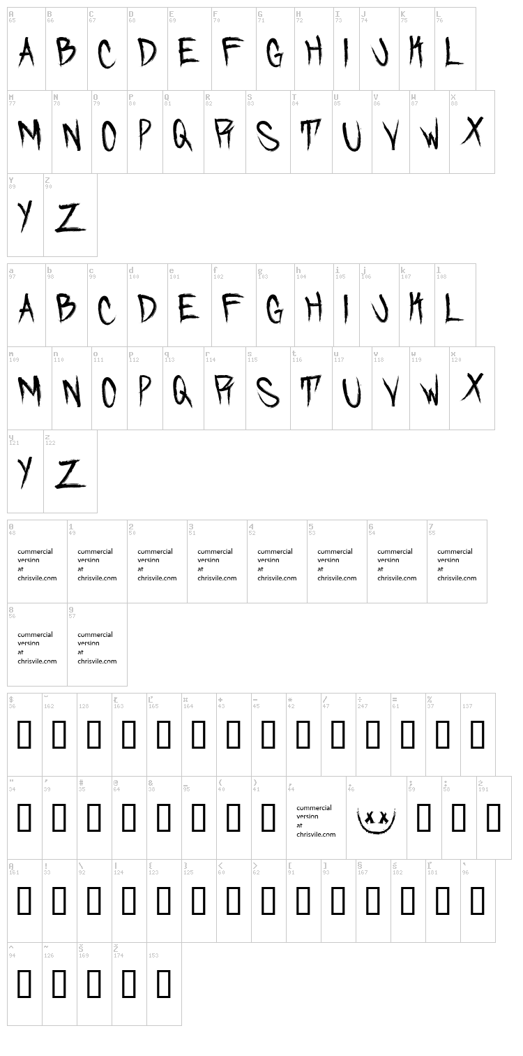 Skidmarked font map