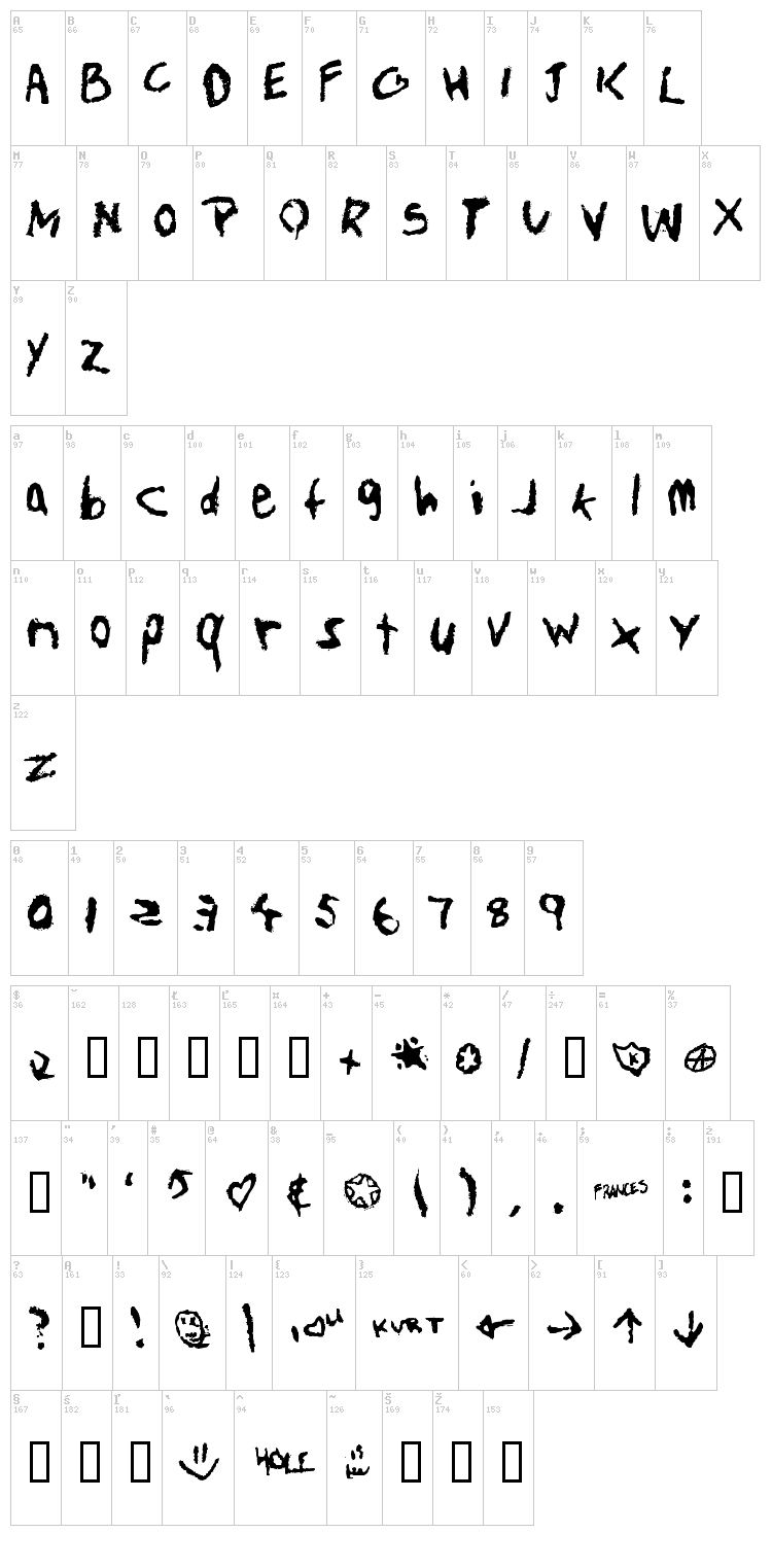 Teen Spirit font map