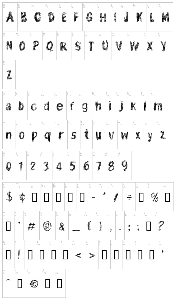 Ten O Clock font map