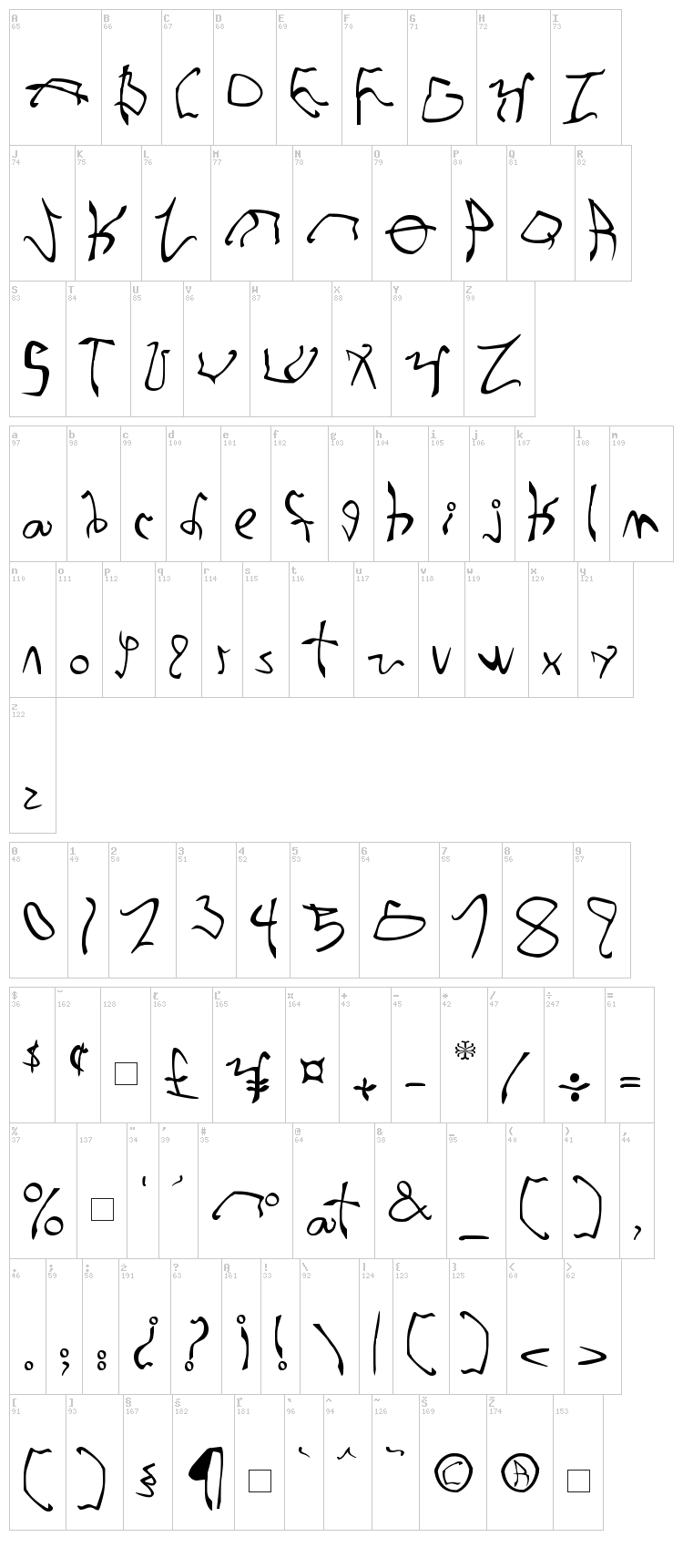 001 Stretched-Strung font map
