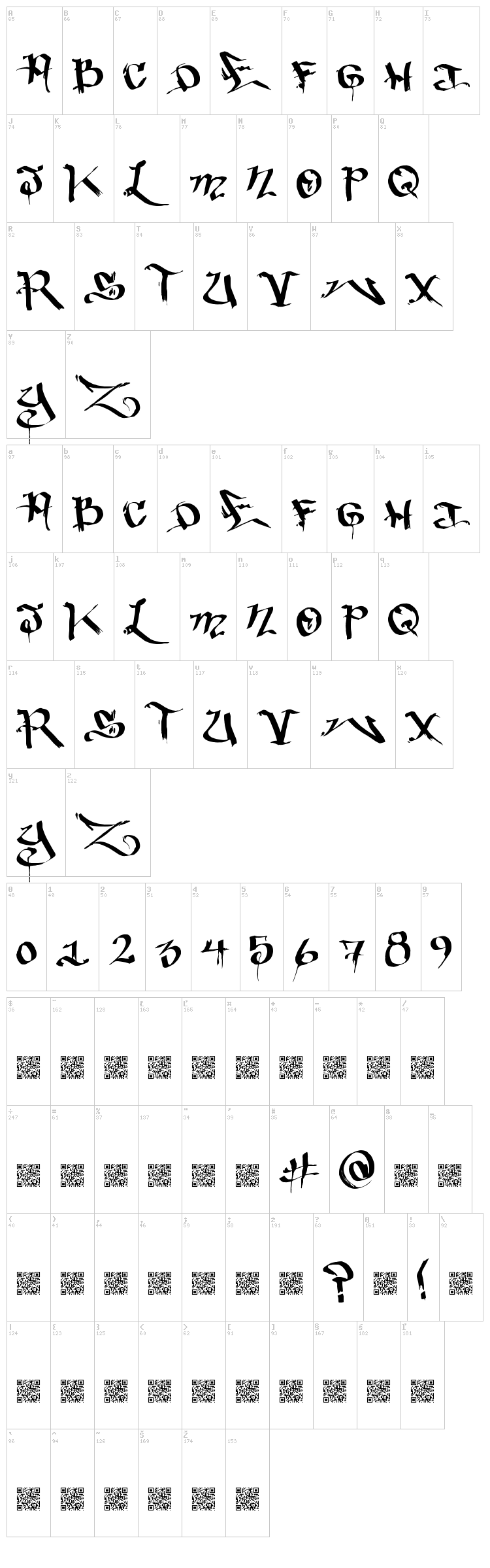 Baked Trains font map