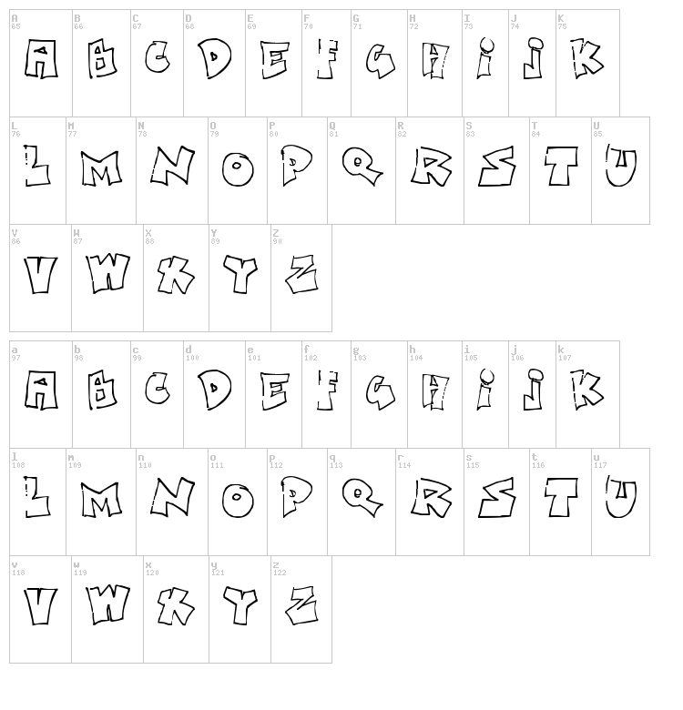 Bored Schoolboy font map