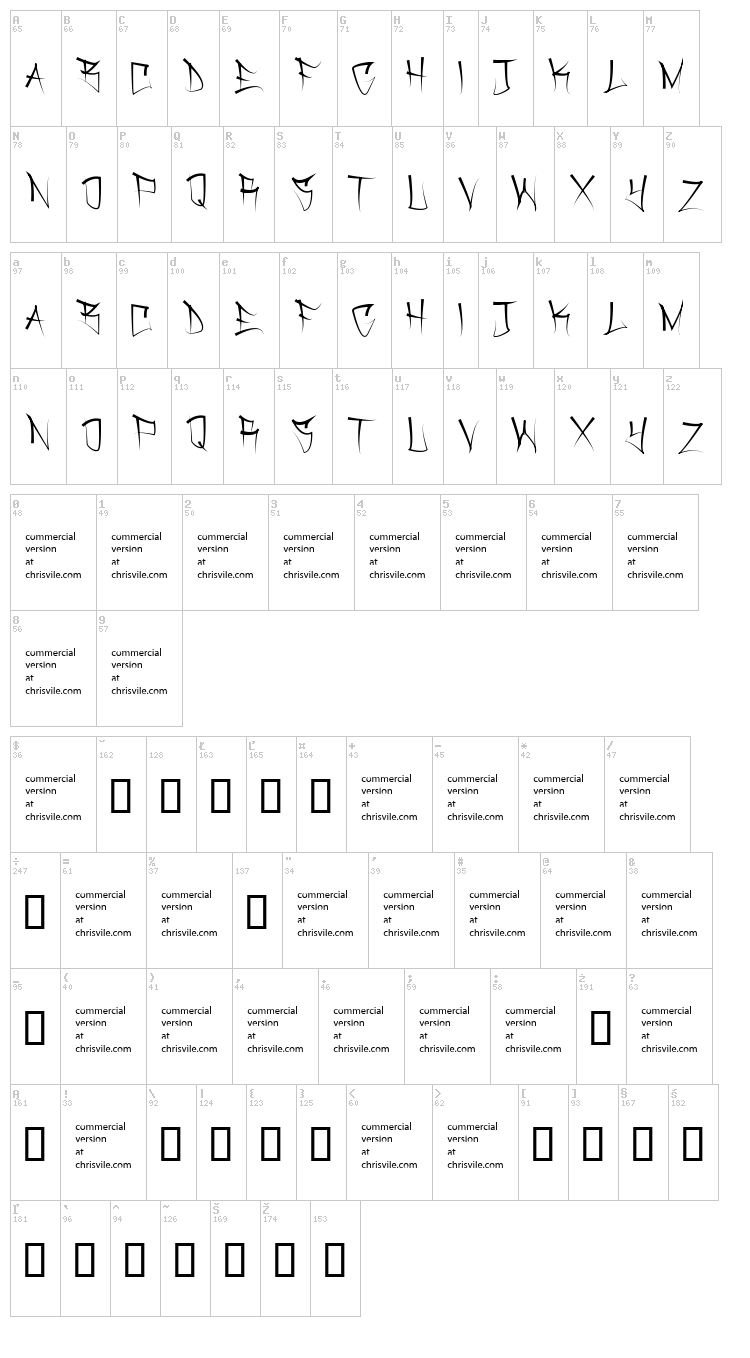 Dirtgrub Graffiti font map