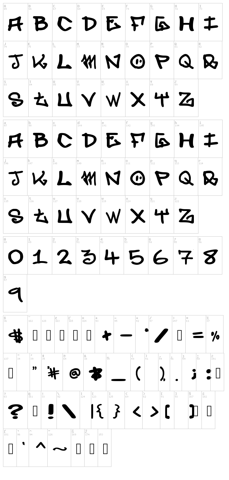 Elevenoone font map