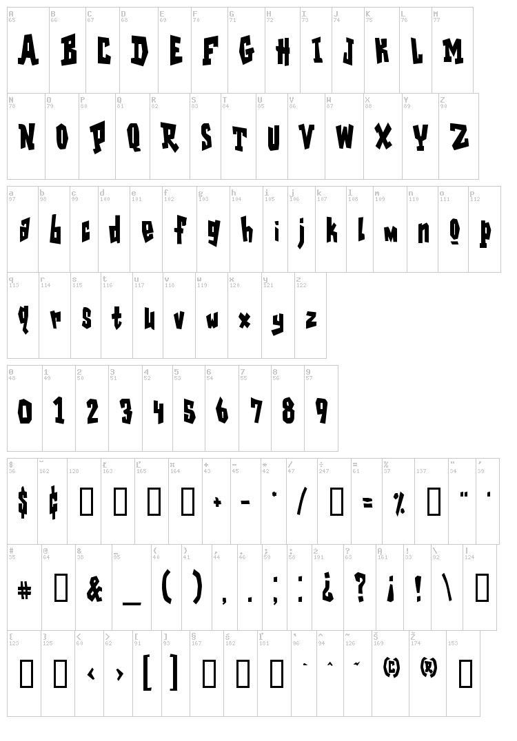 Garage Shock font map