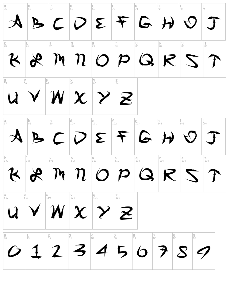 Great Arrows font map