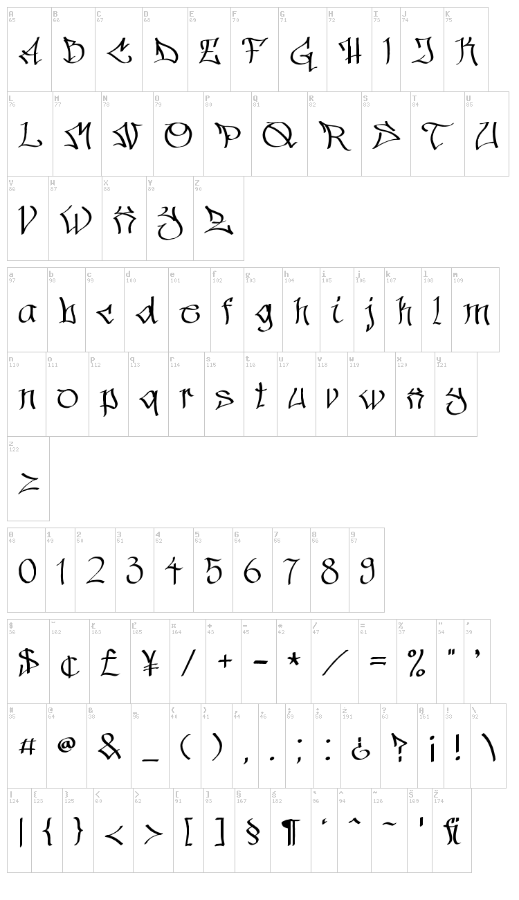 Hinterwelt font map