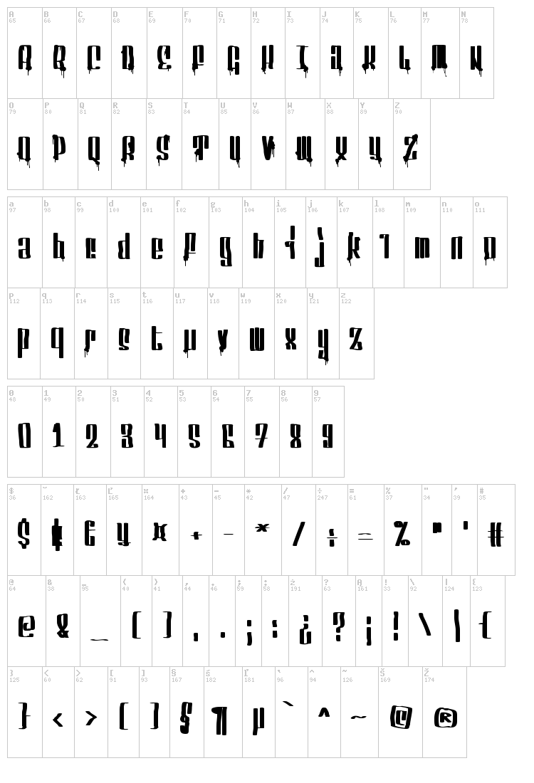 Servin' For Salute font map