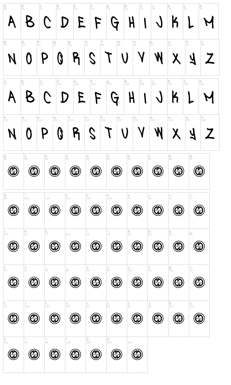 Sniffin Paint font map