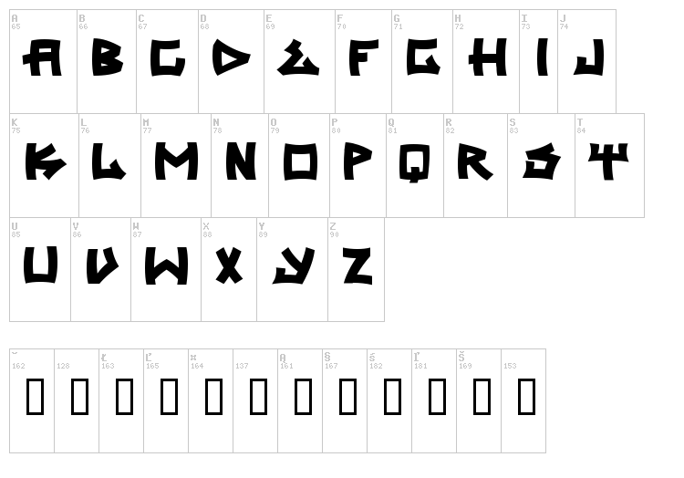 Trasher 2 font map