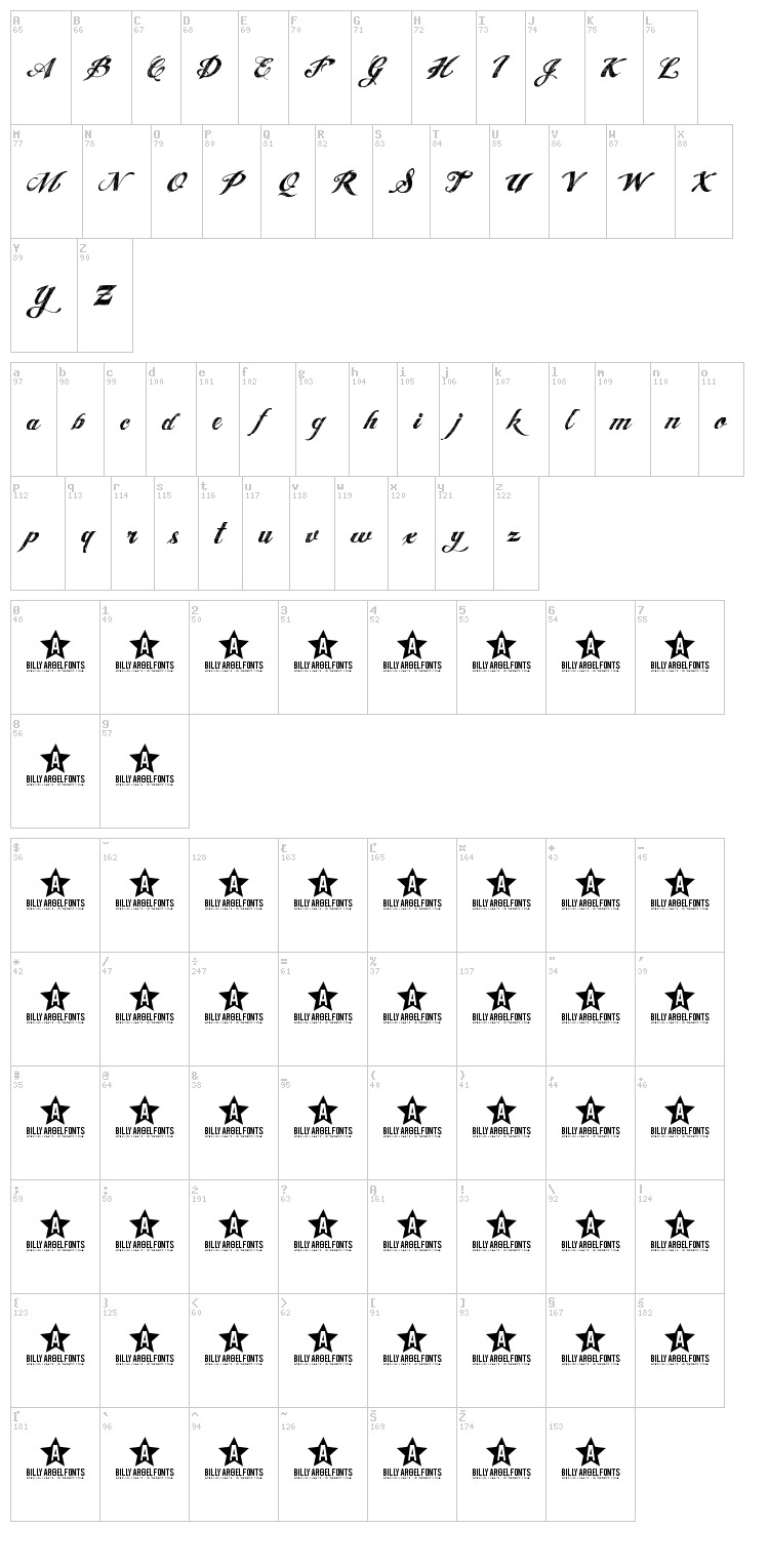 Angel Tears font map