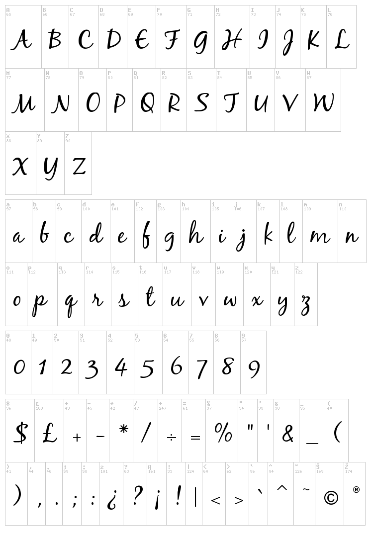 Black Jack font map