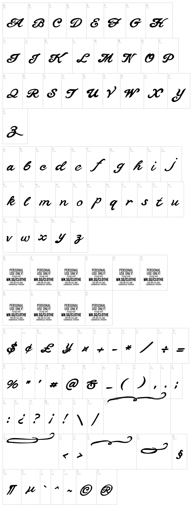 Clothe font map