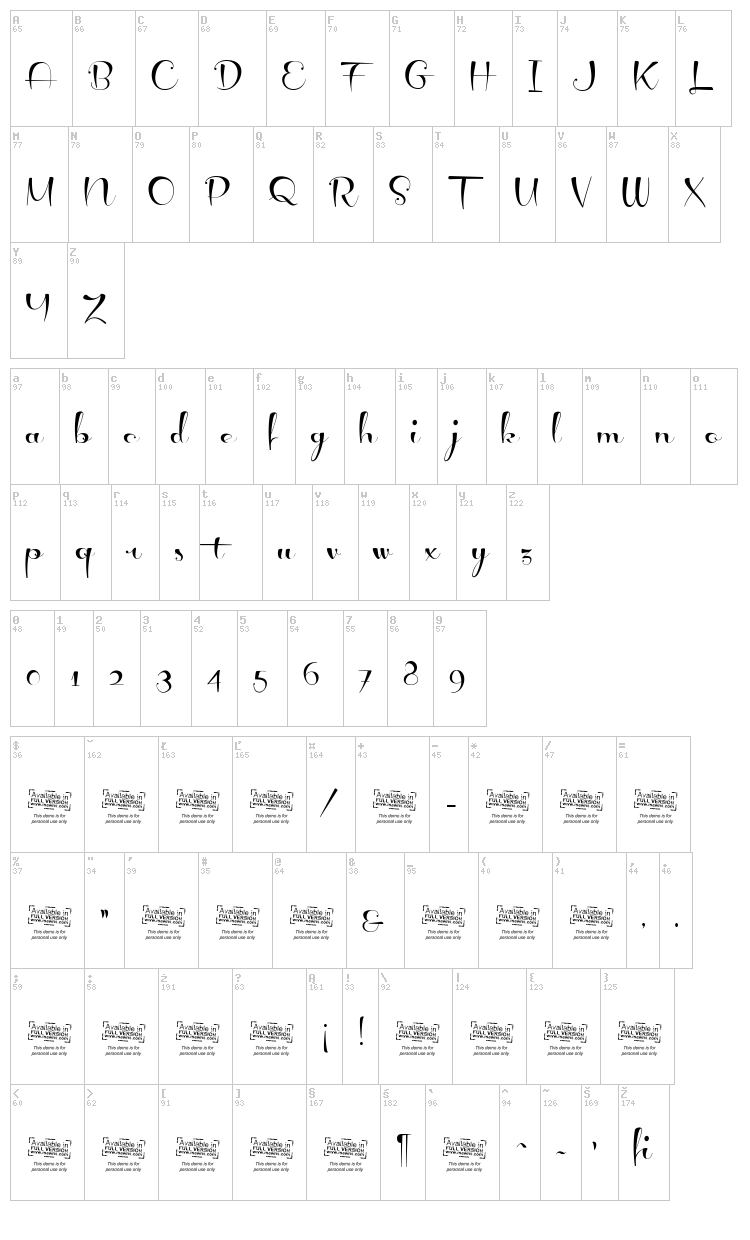 Levitee font map