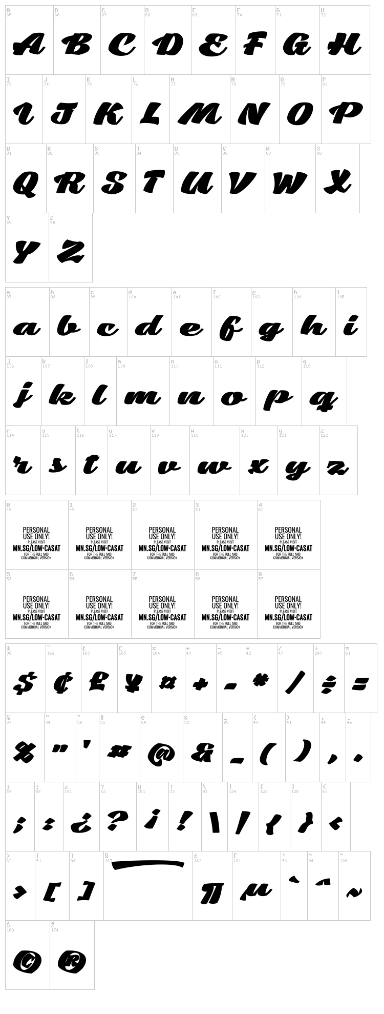 Low Casat Fat font map
