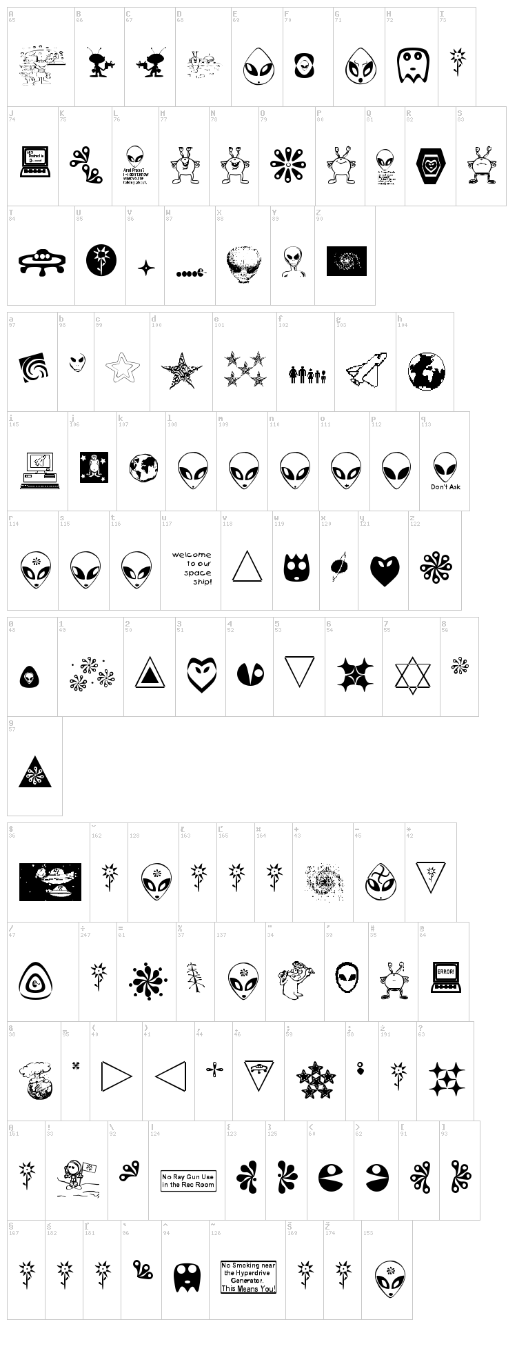 001 Starship Gamma font map