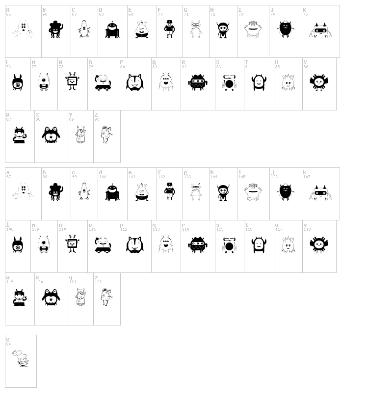 Funny Toys font map
