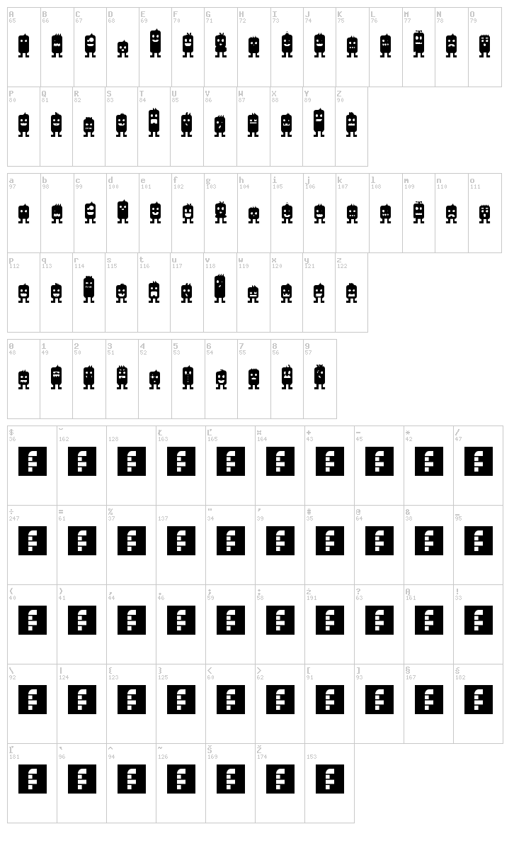Monsterz font map