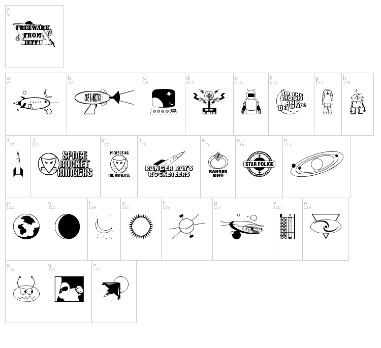 Rangers Ray Rocketeers font map