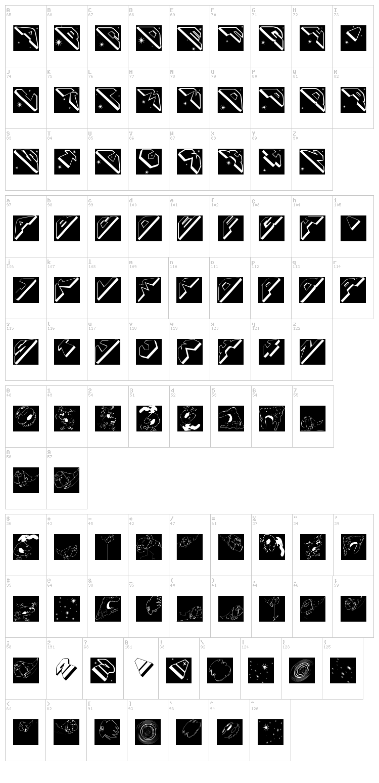 Space Attacks font map
