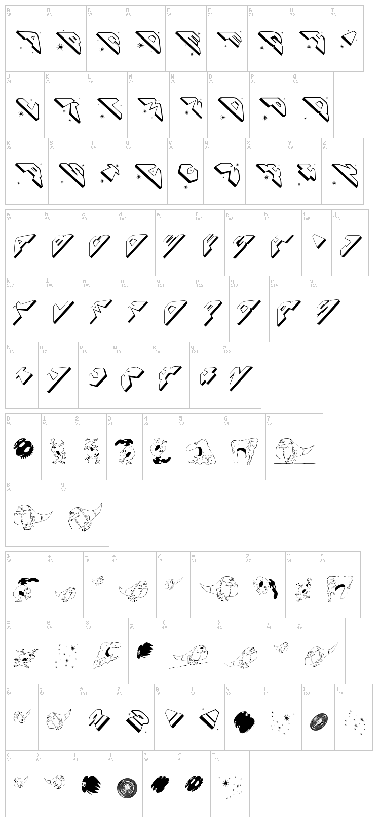 Space Attacks font map
