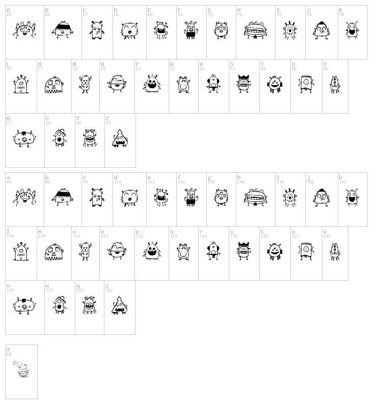 Space Dude font map