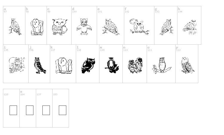 AEZ Owls for Traci font map