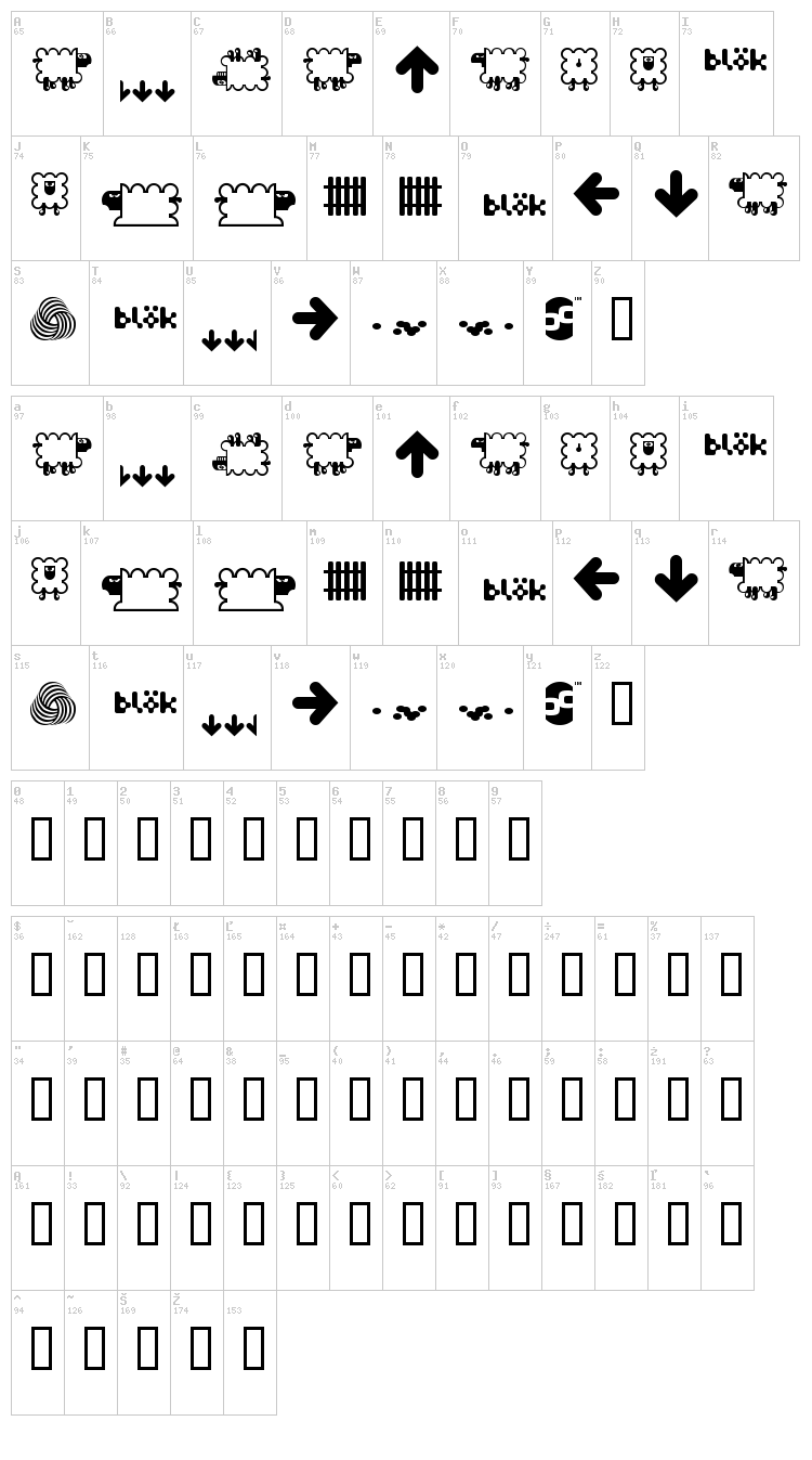 BD Flossy font map