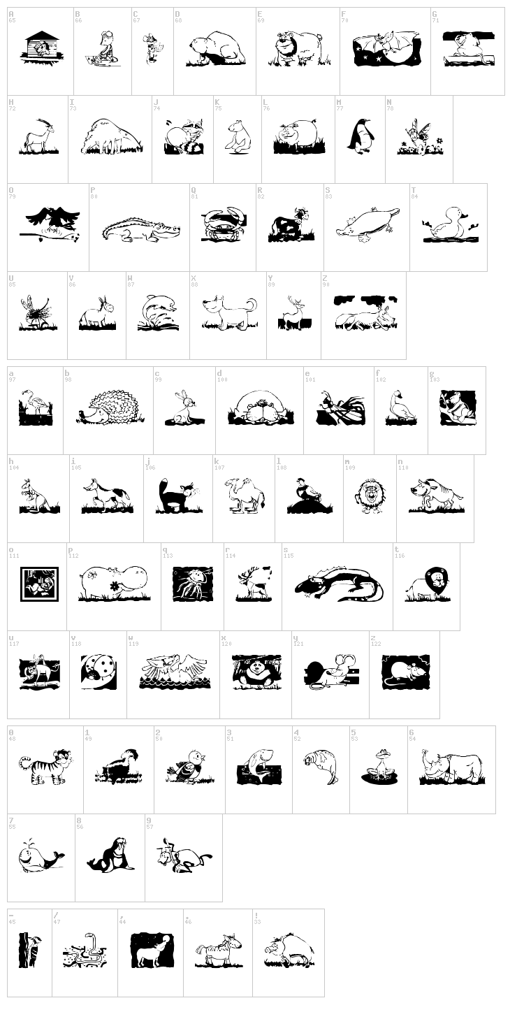 Children Animals Friends font map