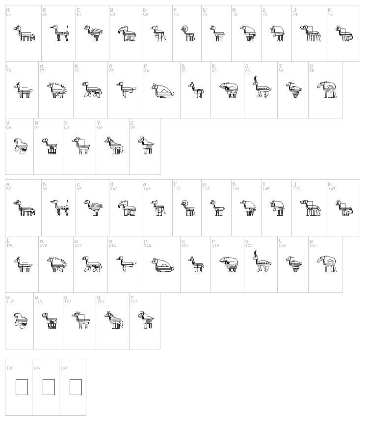 Freak Animals font map