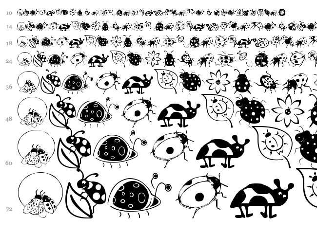 Ladybug Dings font waterfall