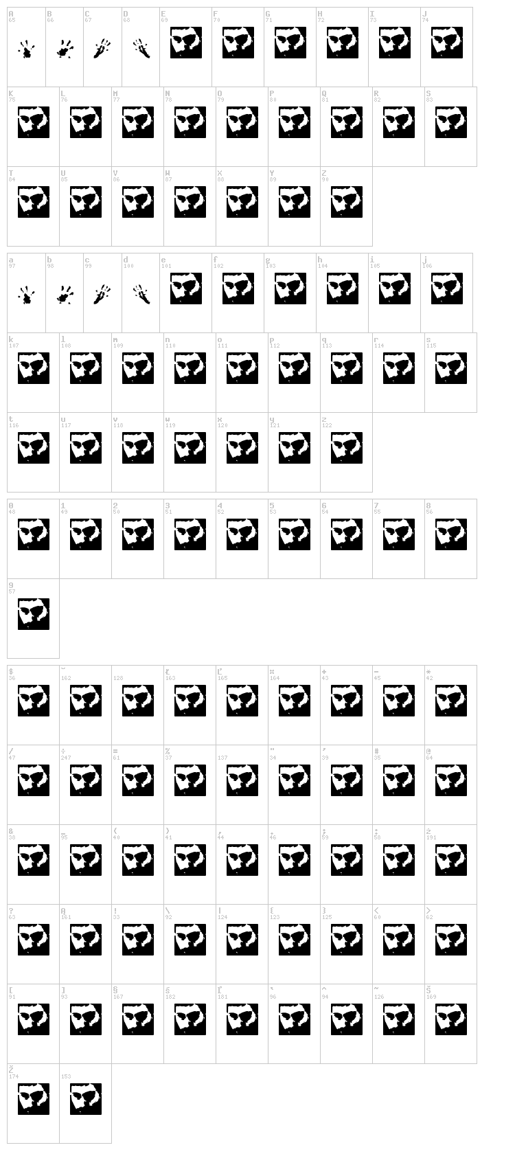 Rat Paws font map