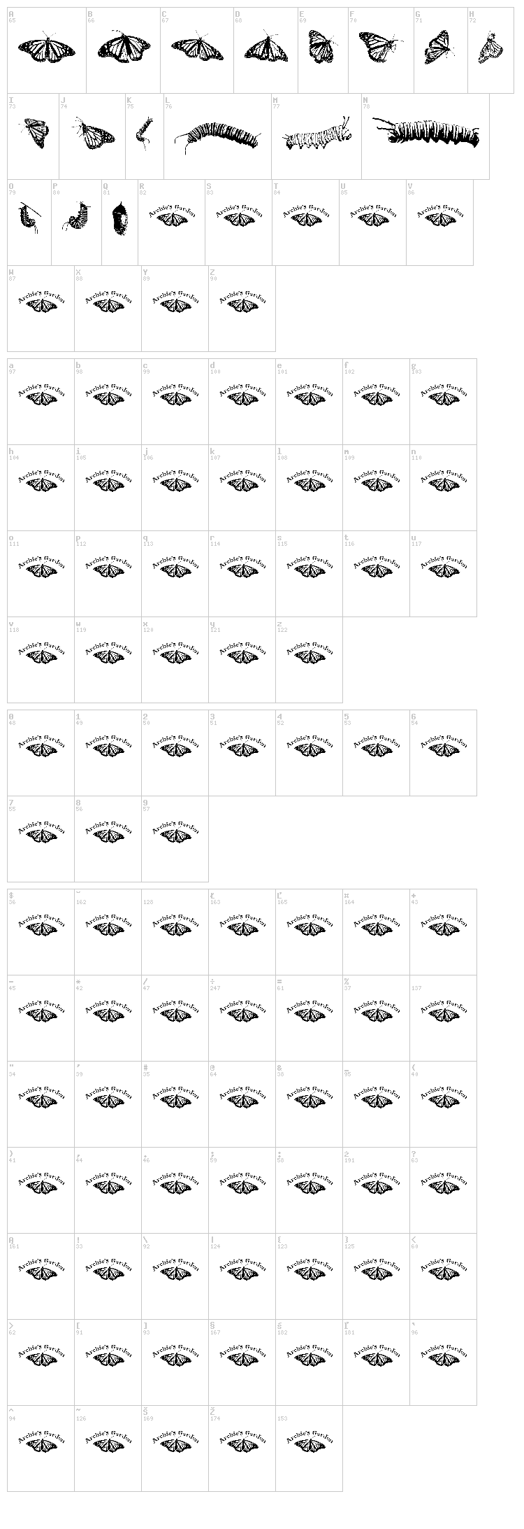 WL Royal Flutter Dingbats font map