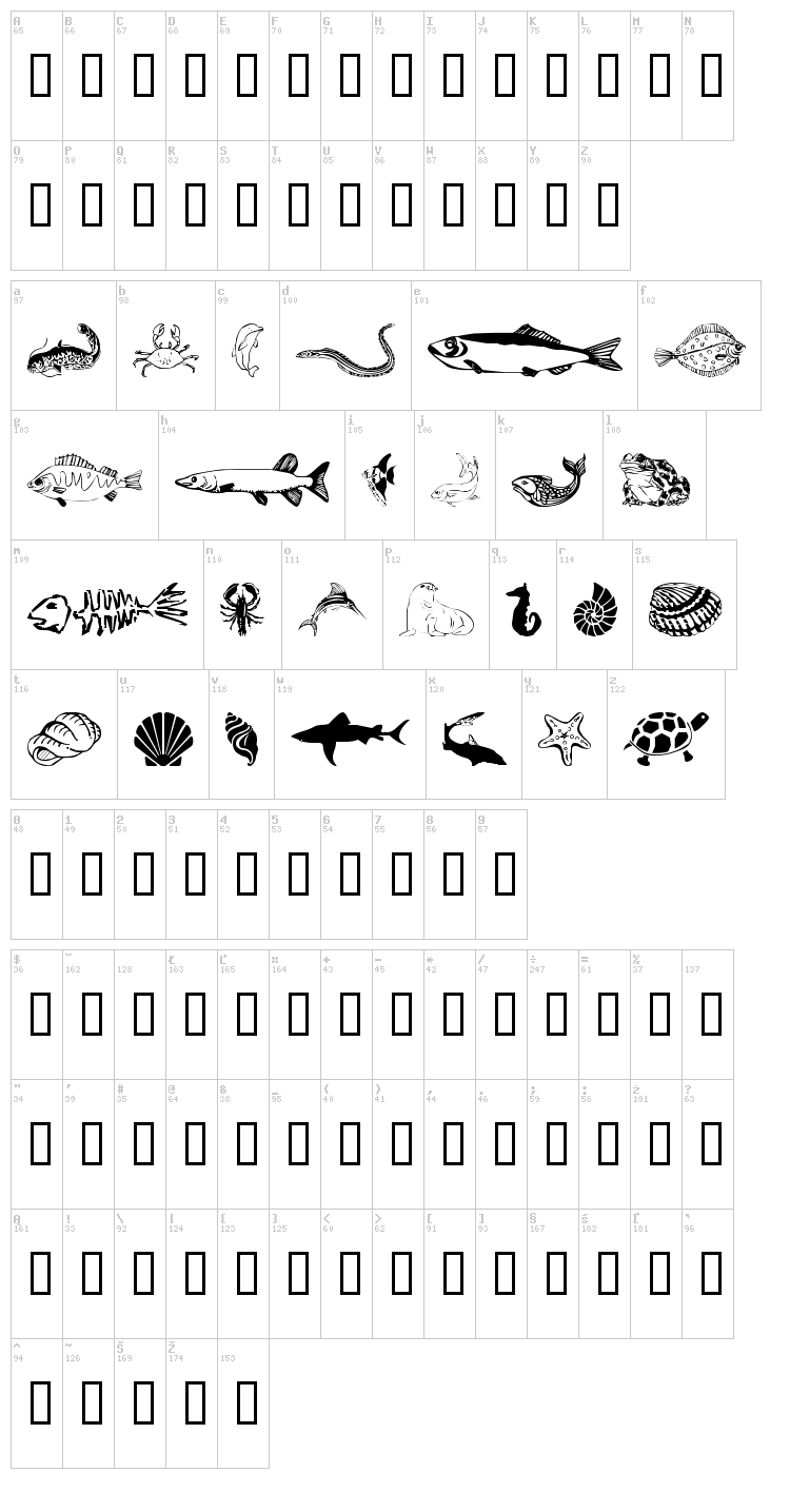 WM Aquatic 1 font map