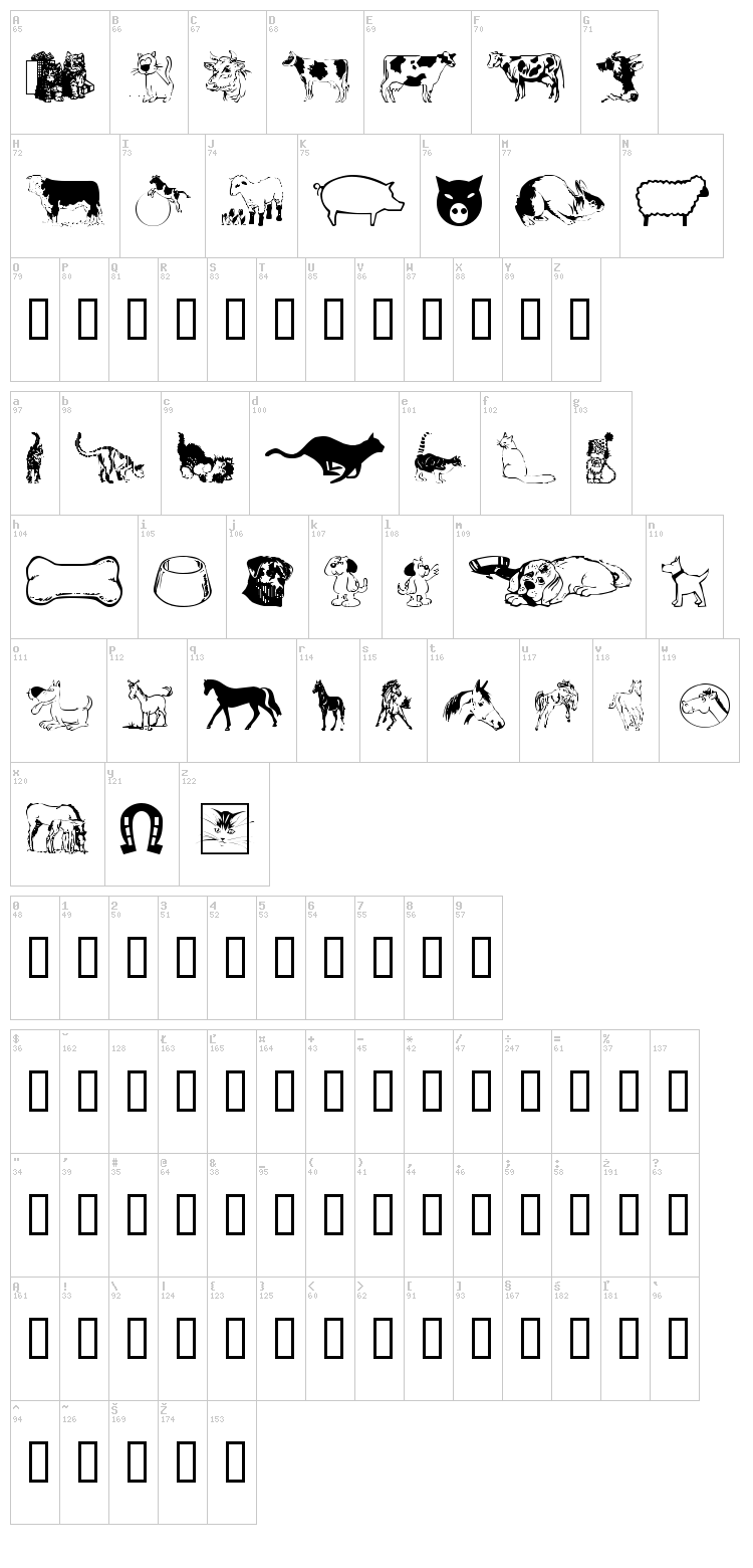 WM Animals 1 font map