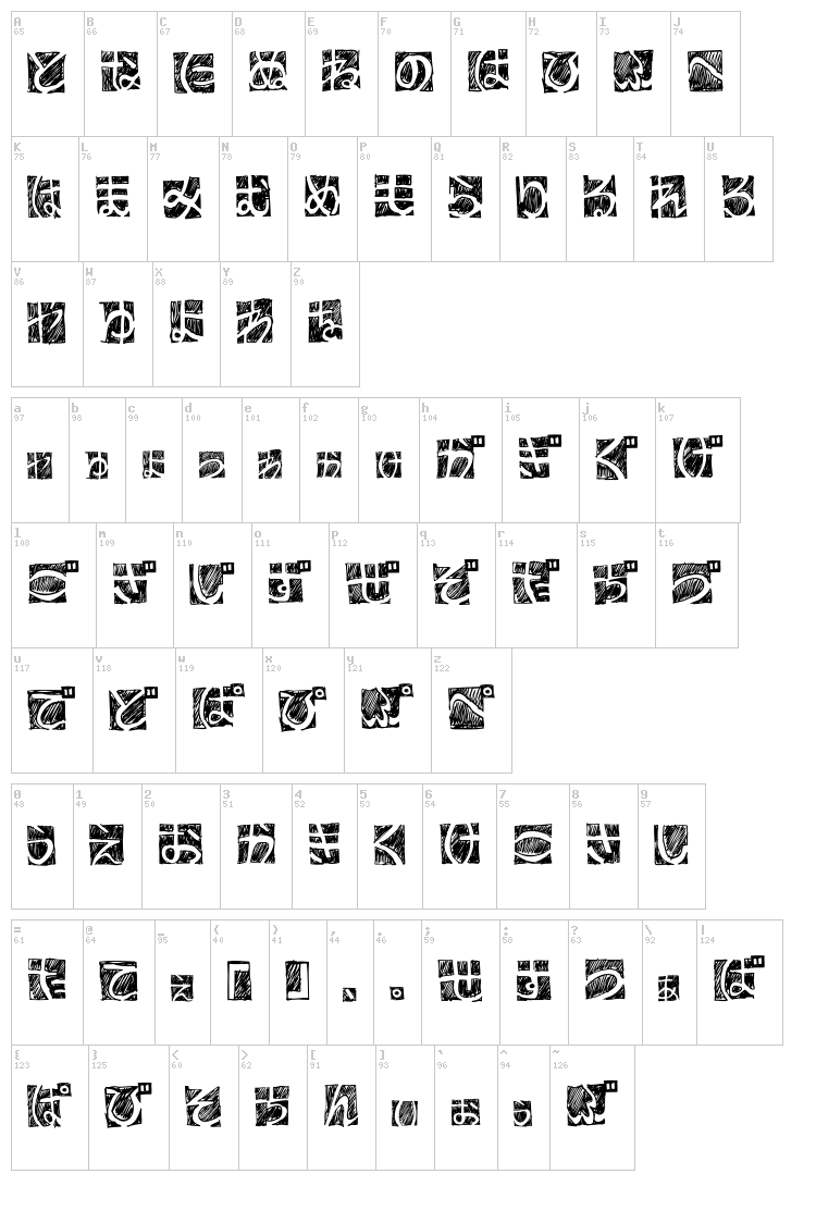 BD Hiragana Kuro font map
