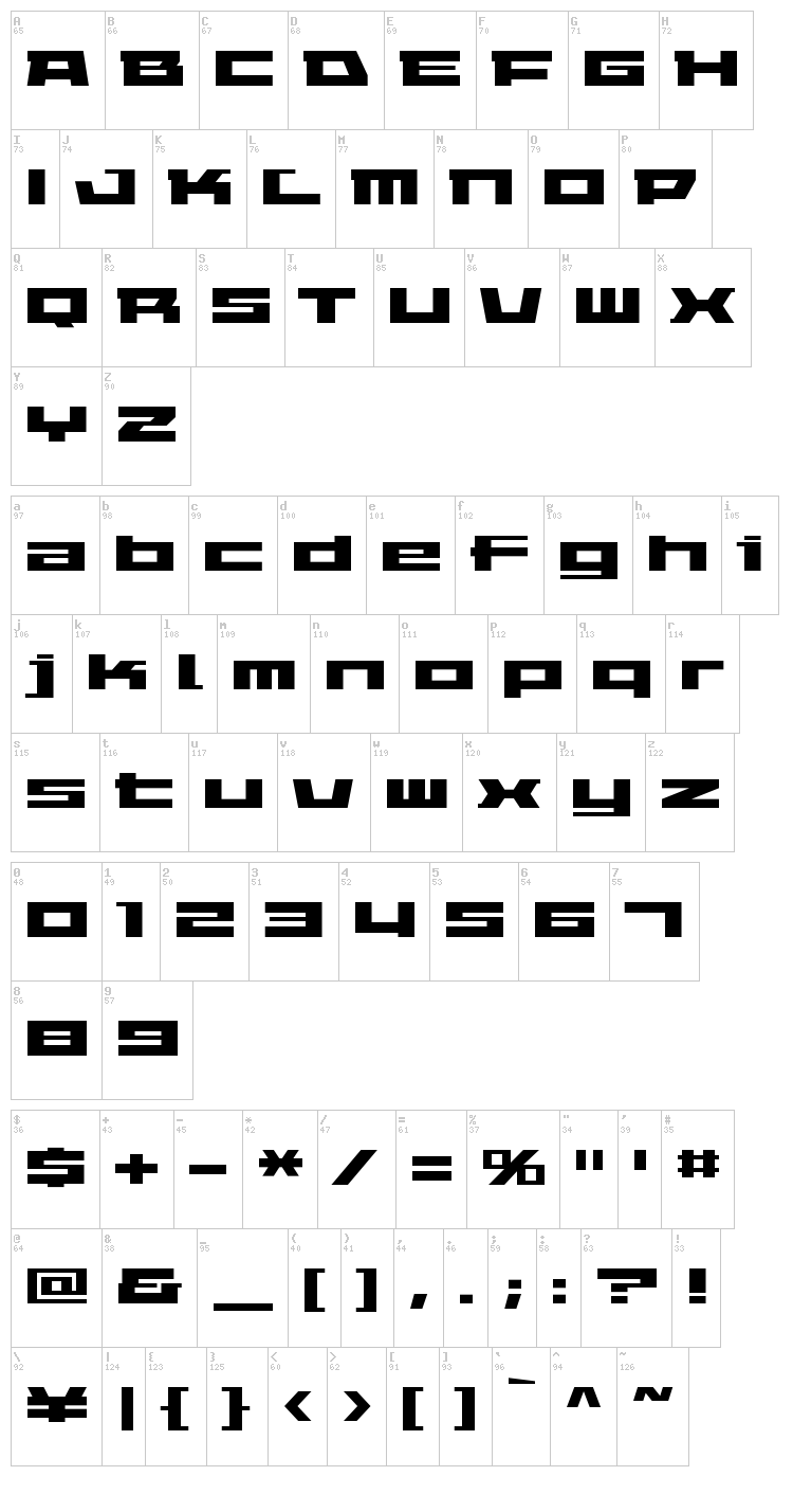 Elephant K font map