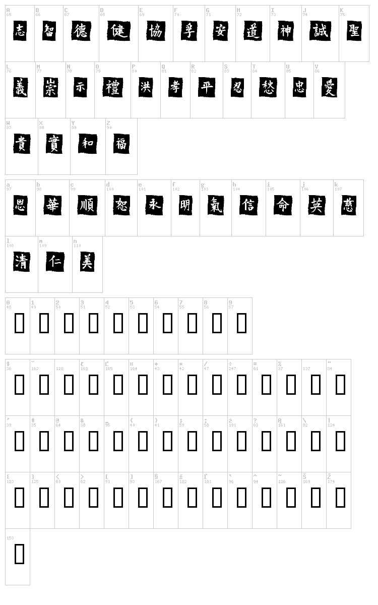 VT Mei Ornaments on Black font map