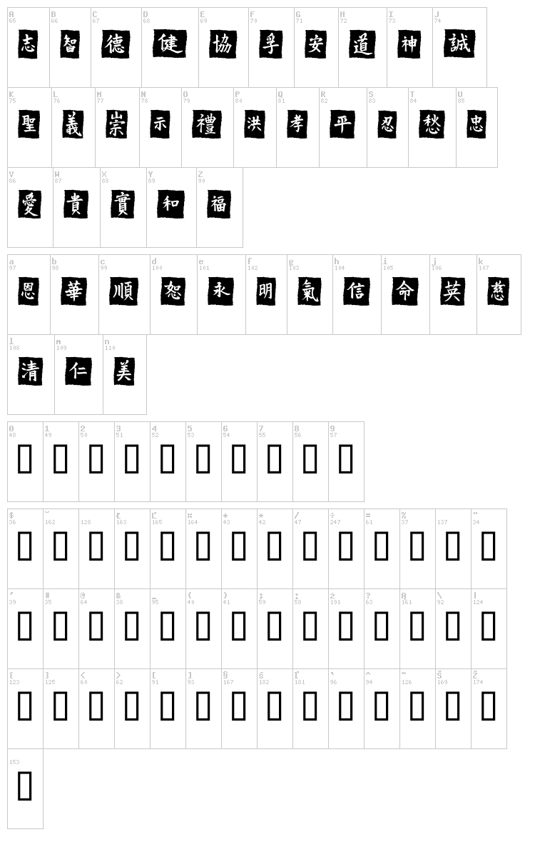 VT Mei Ornaments on Black font map