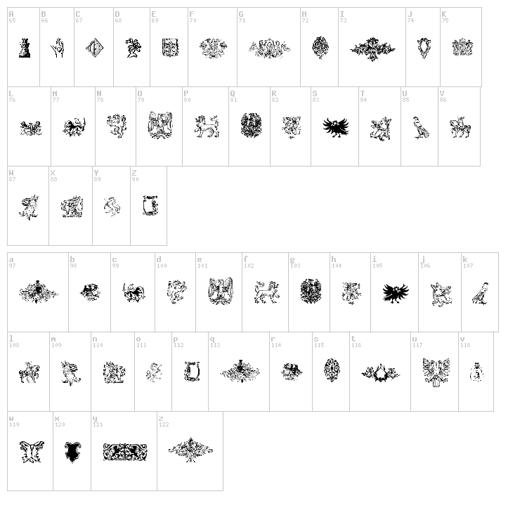 Intellecta Heraldics font map