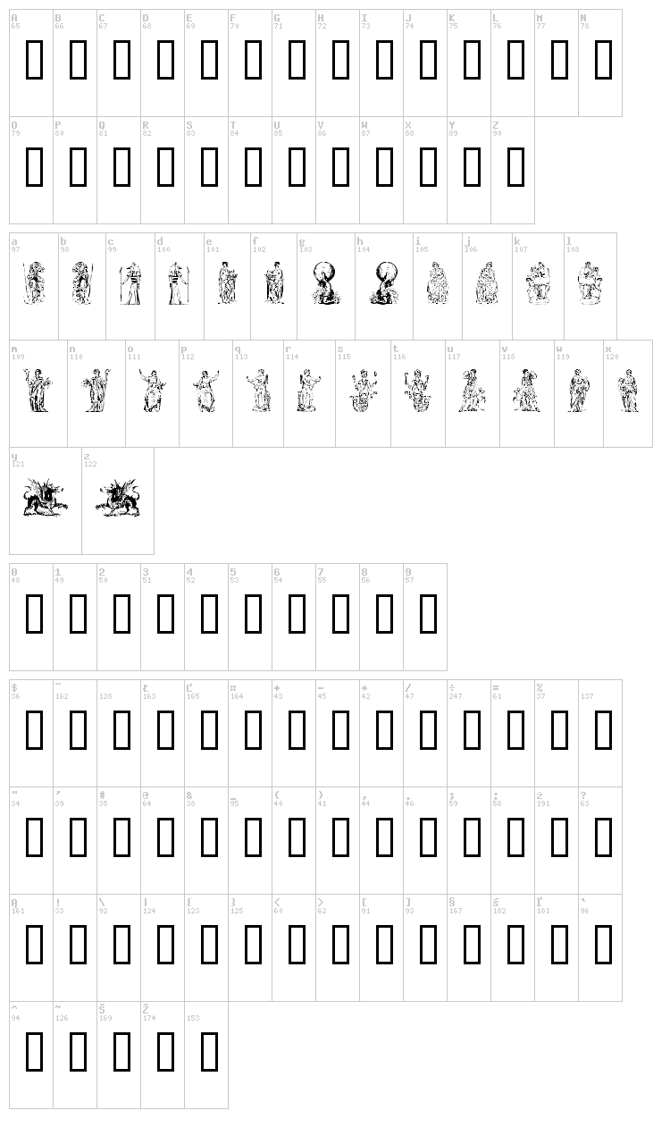 Mythology One font map