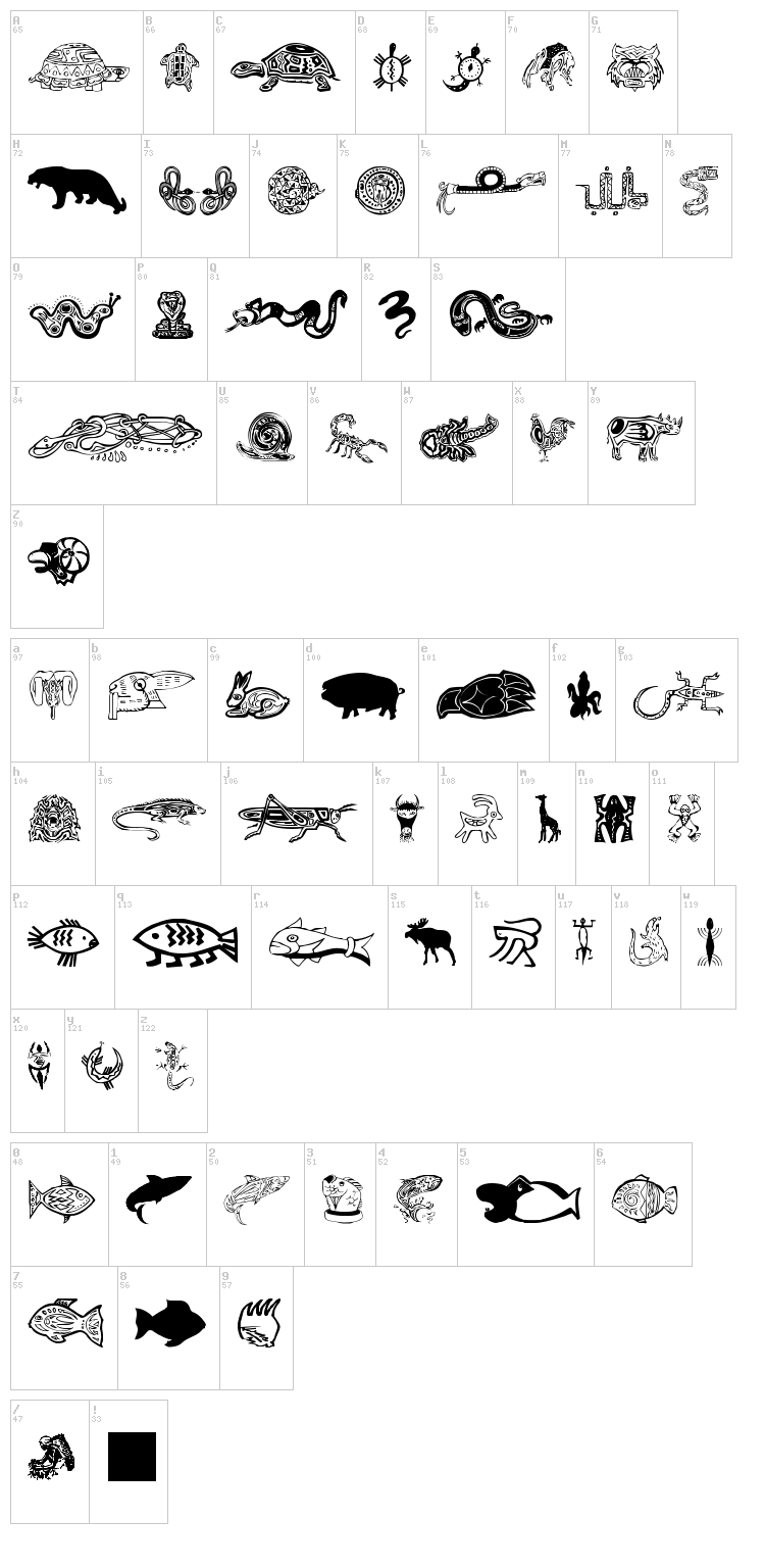Tribalistica Figures font map