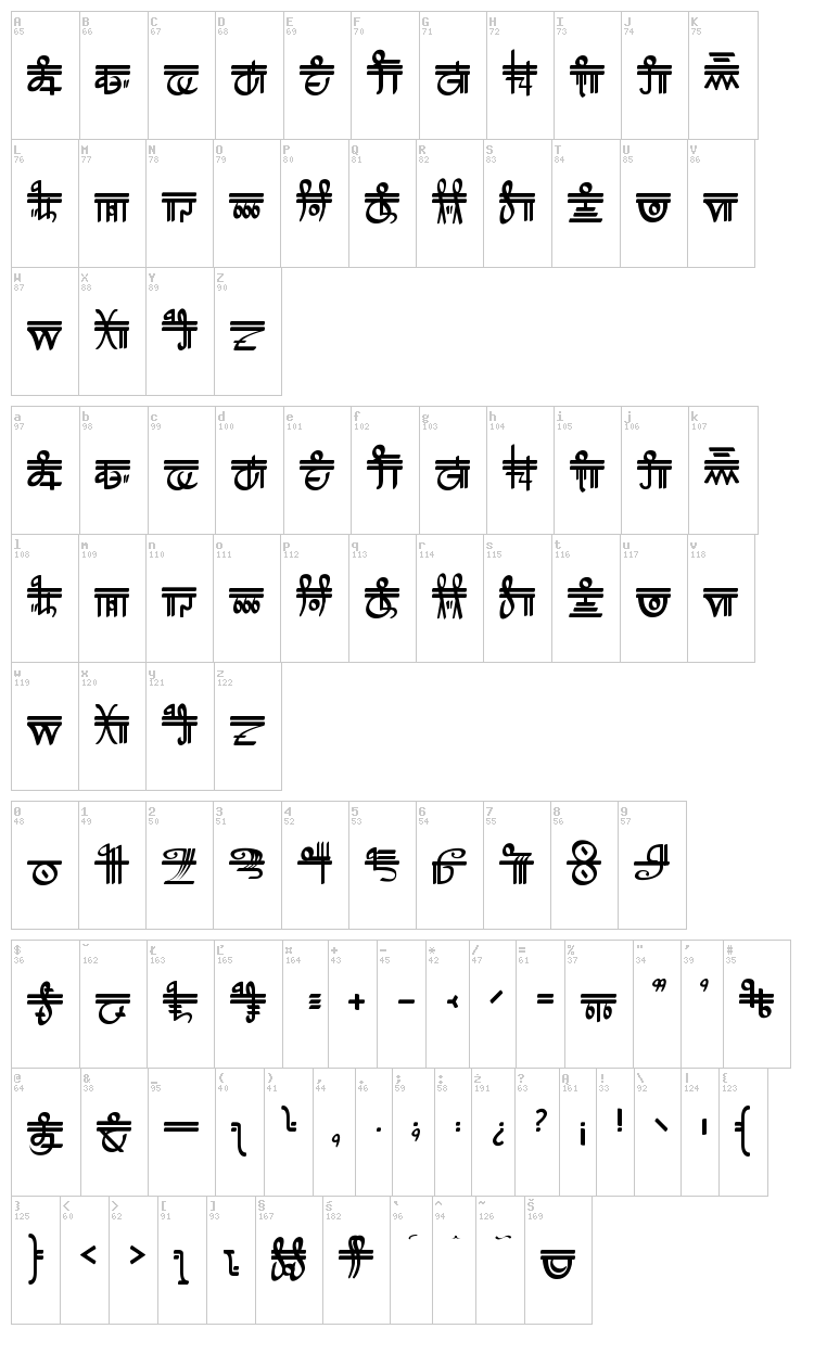Crystal Bearers Script font map