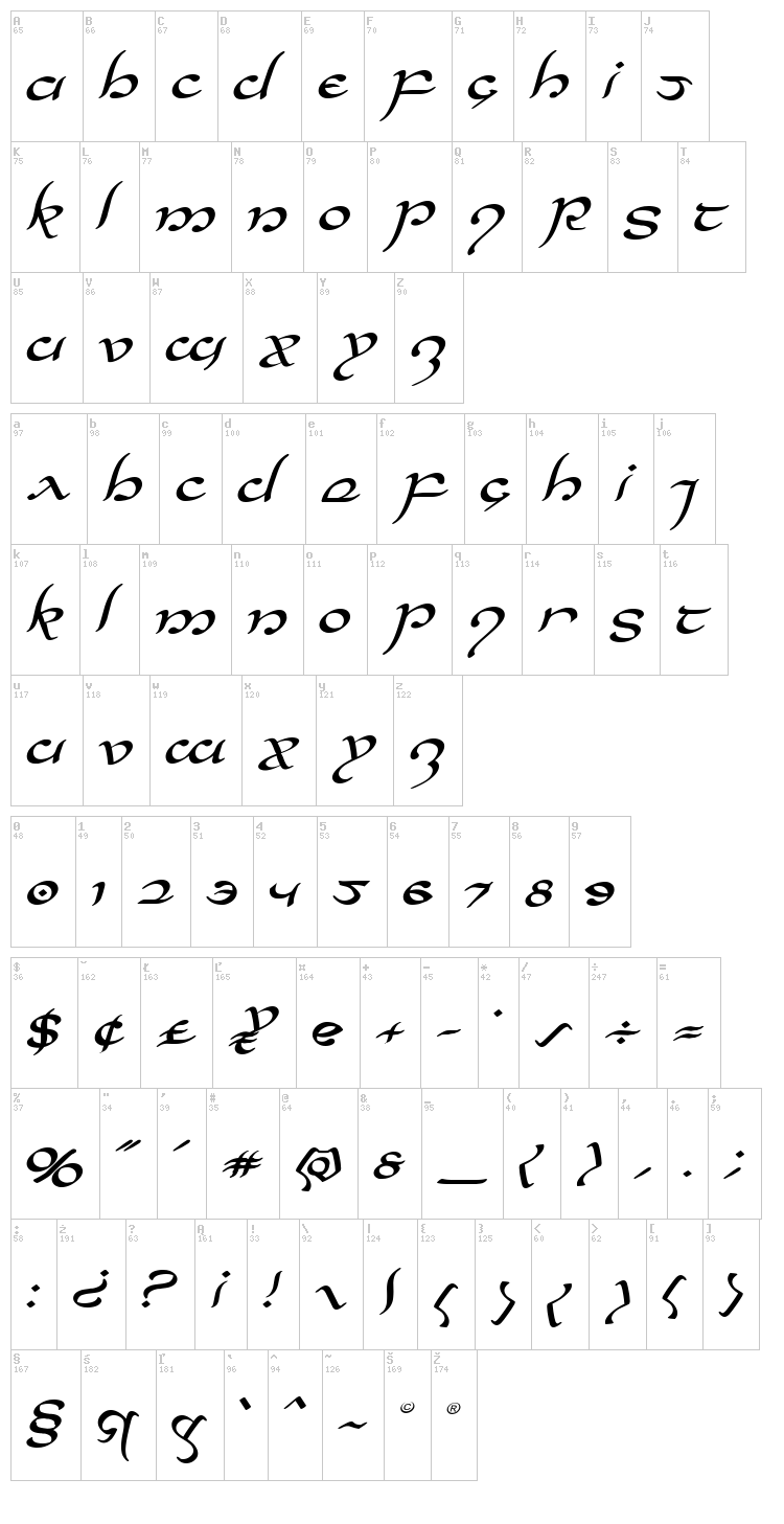 Half-Elven font map