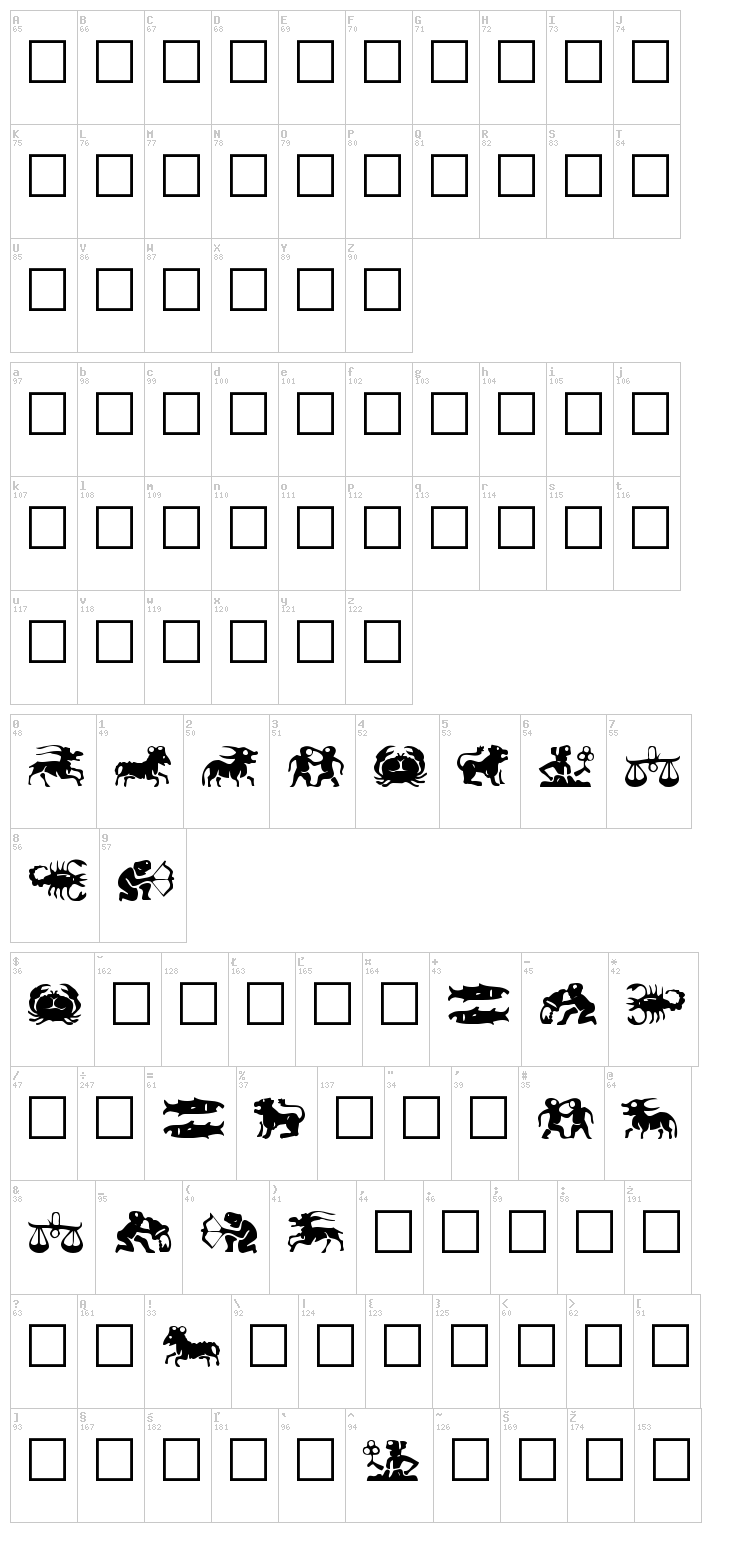 Eileens Medium Zodiac font map