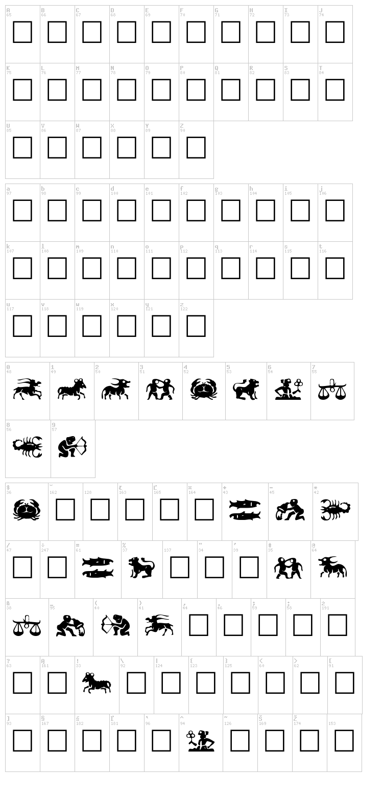 Eileens Medium Zodiac font map
