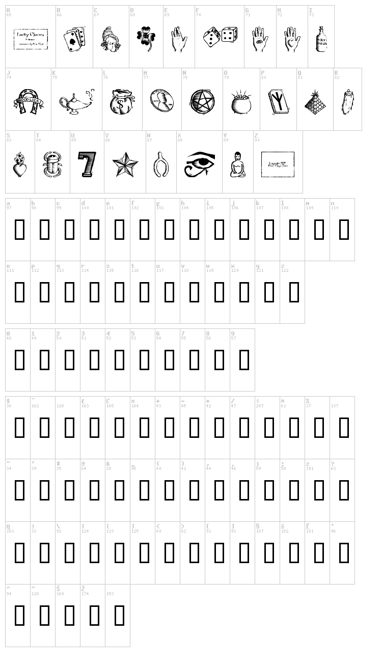 Lucky Charms font map