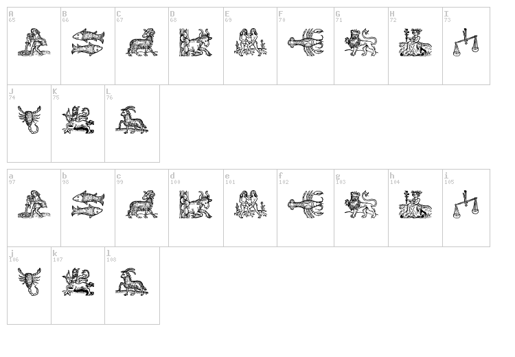 Tierkreis3 font map
